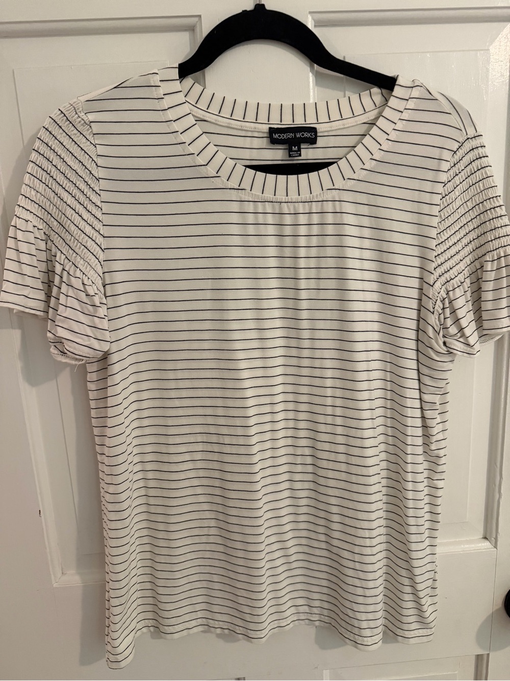 Women's White Striped Short Sleeve Top